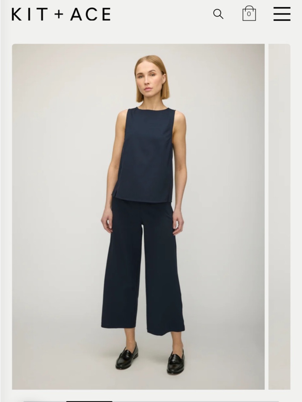 Kit and Ace Navy Wide-Leg Cropped Trousers